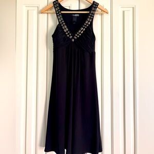 BISOU BISOU Black Sleeveless V-Neck Dress With Jeweled Neckline Size 6